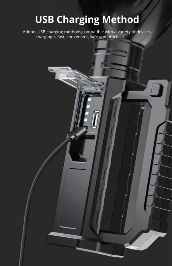 A5379c752d5814527b42b8c64c6391ec0F P70 USB-rechargeable portable 3-in-1 LED waterproof torch with tripod and dimmer, ideal for emergency use whilst hiking, camping and fishing