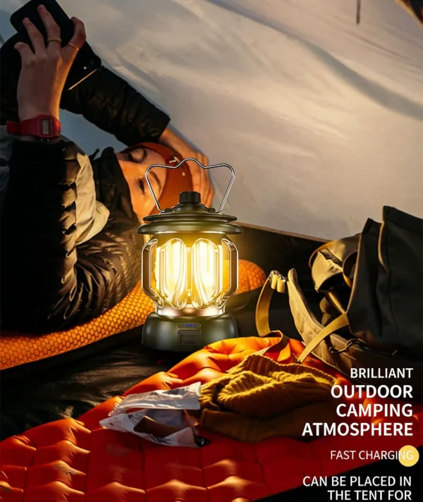 Portable Retro Camping Lantern LED Rechargeable AA Battery Rated 3 Modes Warm/White Light 183lm Emergency Outdoor Light