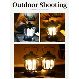 Hfc29689528004d0a87c40dad69fec9b49 - 副本 Portable Retro Camping Lantern LED Rechargeable AA Battery Rated 3 Modes Warm/White Light 183lm Emergency Outdoor Light