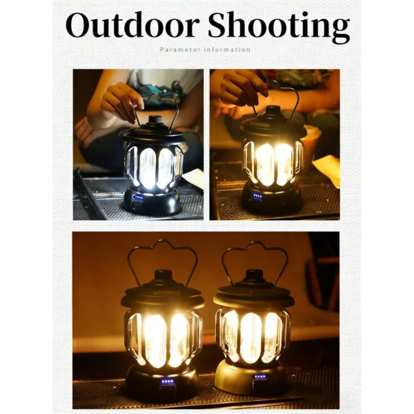 Portable Retro Camping Lantern LED Rechargeable AA Battery Rated 3 Modes Warm/White Light 183lm Emergency Outdoor Light