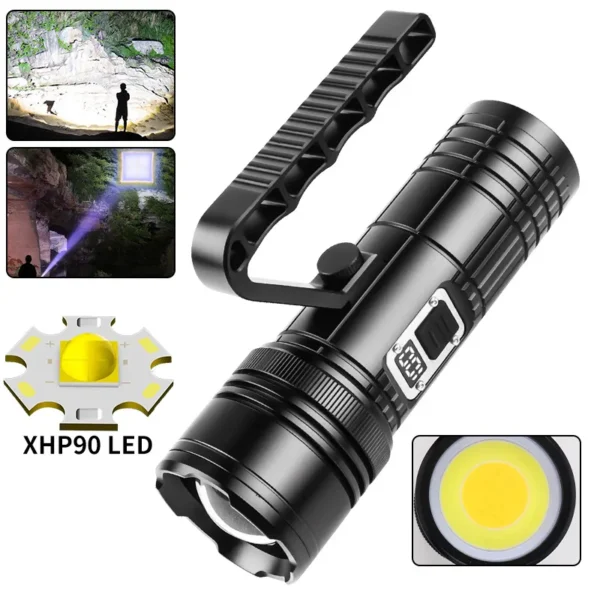 New XHP90+COB Multi‑Source Flashlight, Digital Display High‑Power Detachable Handheld Work Light Multi‑Function Torch