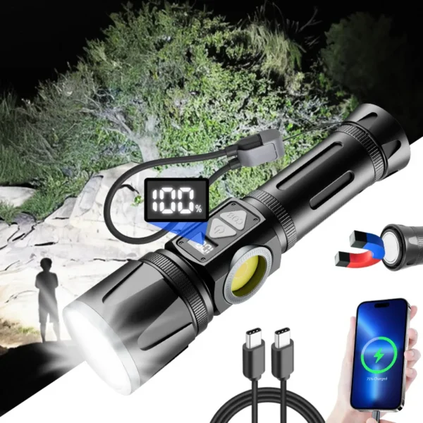 0ea43cb236baa94fd6d52dab835400ed Double-sided COB multi-colour temperature digital display high-intensity torch