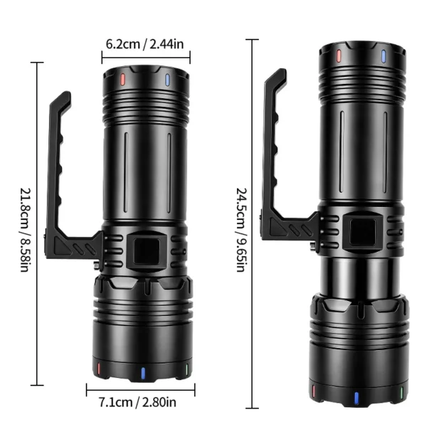 New XHP360 + Rear‑End LED Multi‑Light Source High‑Lumen Handheld Searchlight, High‑Capacity Power‑Output Flashlight