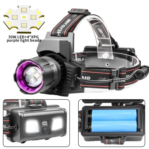 3447305adcaf47473110547eeeff4999 New Zoomable UV/Violet Light USB-Rechargeable Digital Display High-Intensity Outdoor Headlamp