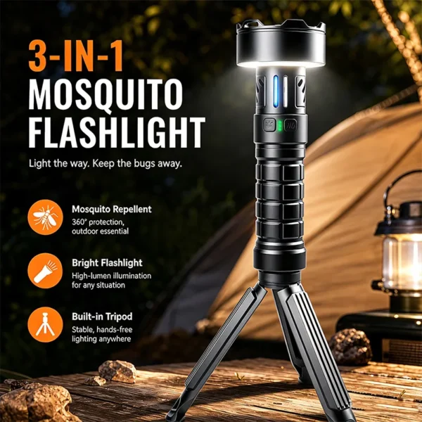 New LED High‑Power Flashlight With Magnet & Tripod, Mosquito Repellent Camping Light, Type‑C Rechargeable COB Ambient Lamp