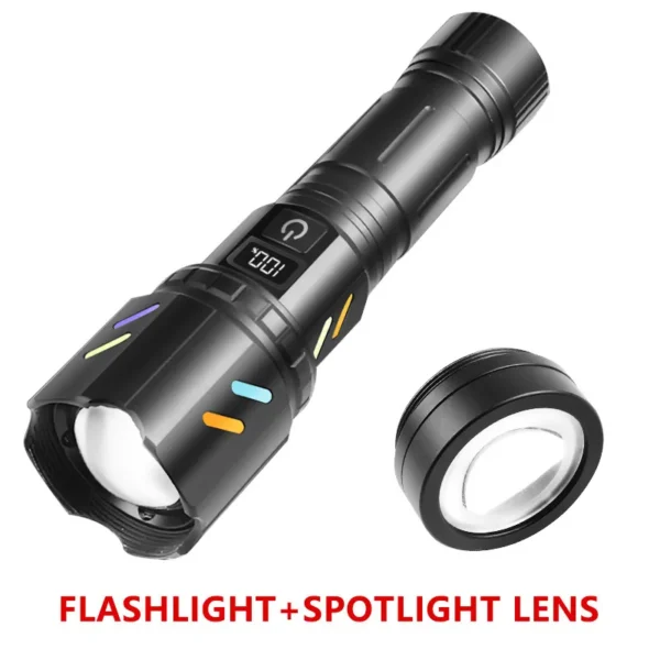 White Laser LED Flashlight, Digital Display Color Fluorescent Dual‑Lens, Ignition Focus Long‑Range Outdoor High‑Power Torch