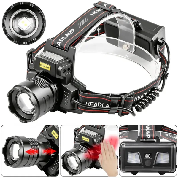 547f625c1a8b2be54f93bff3e55c9f18 New white laser headlamp with dual yellow and white light sources, zoom function, adjustable output and a sensor for bright light detection, designed for long-range illumination