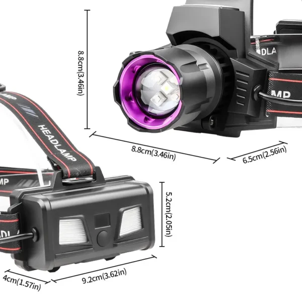New Zoomable UV/Violet Light USB-Rechargeable Digital Display High-Intensity Outdoor Headlamp
