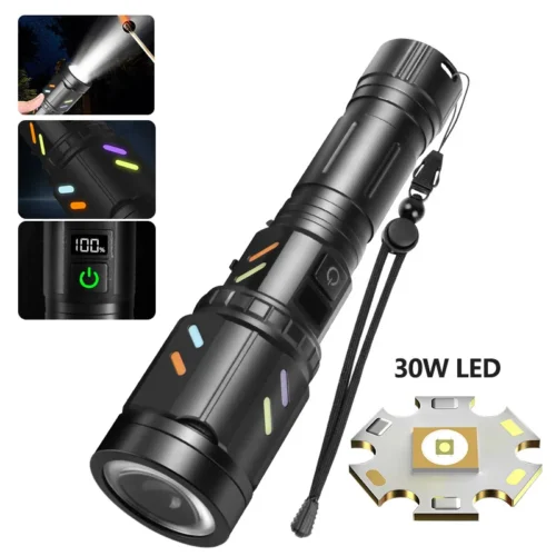 5c8e56c4e41119a06b757e0e0db6e721 White Laser LED Flashlight, Digital Display Color Fluorescent Dual‑Lens, Ignition Focus Long‑Range Outdoor High‑Power Torch