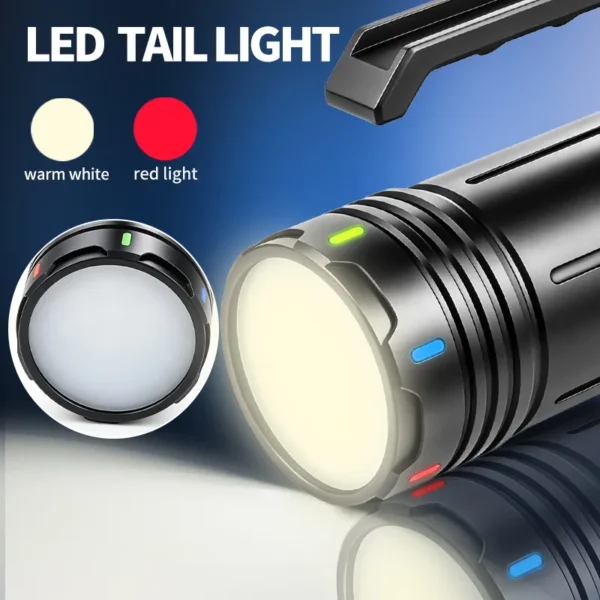 New XHP360 + Rear‑End LED Multi‑Light Source High‑Lumen Handheld Searchlight, High‑Capacity Power‑Output Flashlight