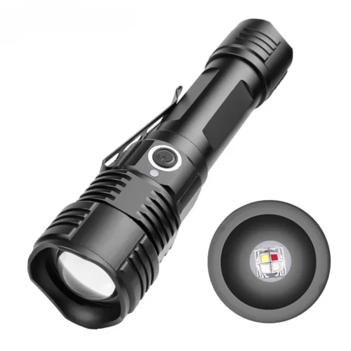 64472a6d36937ae54c2d586f97ef17f7 New XPE 4‑Color Tactical High‑Power Flashlight, USB Rechargeable White Red Green UV Light Torch