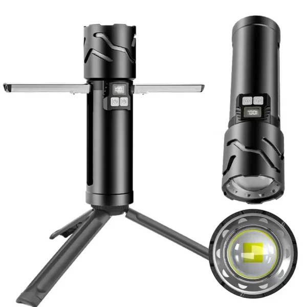 High-output long-range torch with side lights and multifunctional digital battery level display