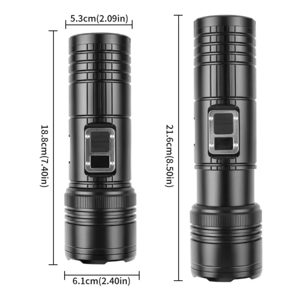 New XHP90+COB Multi‑Source Flashlight, Digital Display High‑Power Detachable Handheld Work Light Multi‑Function Torch