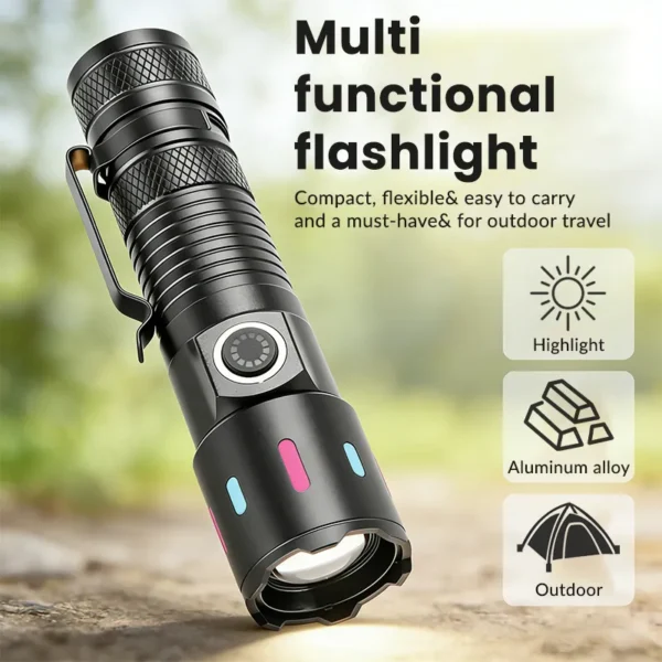 White Laser High‑Power Flashlight, Long‑Range Outdoor Torch With Pen Clip, Translucent Fluorescent Strip, Portable Rechargeable Flashlight