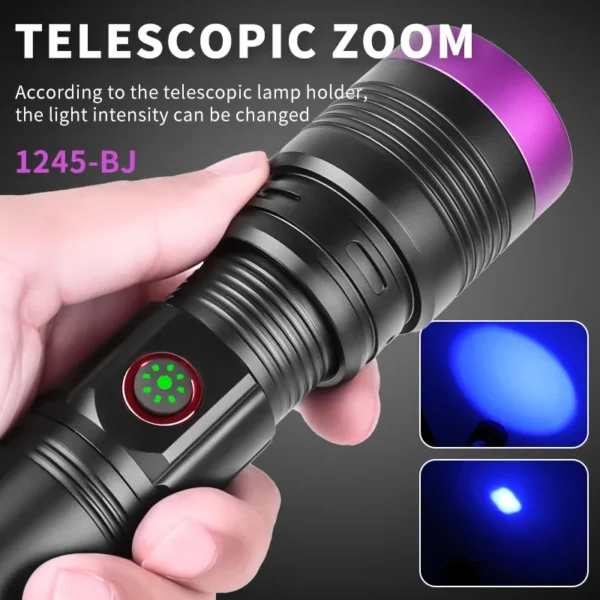 New UV365 Black‑Filter Ultraviolet Flashlight, High‑Power Zoomable UV Light for Identification, Detection & Anti‑Counterfeiting