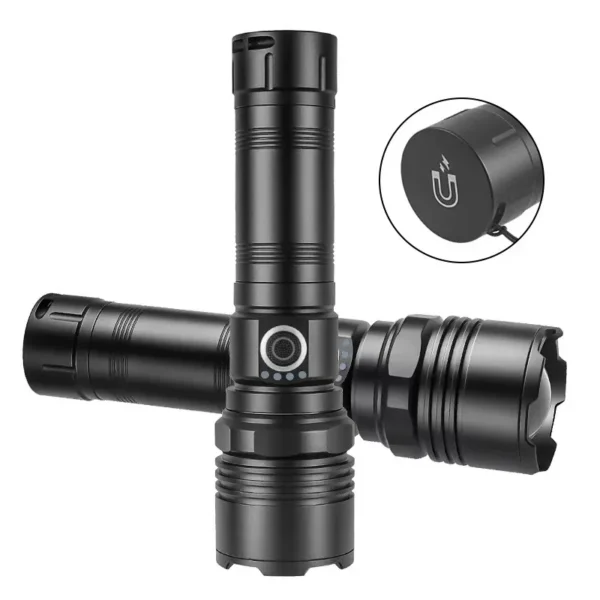 30W LED White Laser Long‑Range Flashlight, XHP70 High‑Power Torch With Magnet, Multi‑Function Camping Light