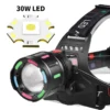 New 30W White Laser Long-Lasting Fluorescent Strip Retractable Zoom Outdoor Fishing Headlamp