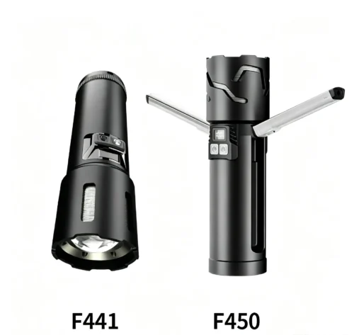 High-output long-range torch with side lights and multifunctional digital battery level display