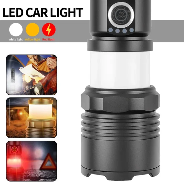 30W LED White Laser Long‑Range Flashlight, XHP70 High‑Power Torch With Magnet, Multi‑Function Camping Light
