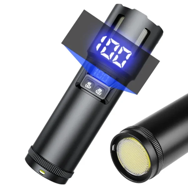 High-output long-range torch with side lights and multifunctional digital battery level display
