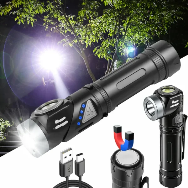 New White and Yellow Corner Torch: 90° Rotating, Magnetic Attachment, Pen Clip, Portable High-Intensity LED Multifunctional Headlamp
