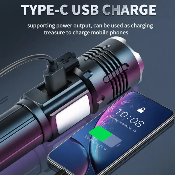 6332f37d9bb41bbd23753cb74c2fe72e New White Laser LED Torch with Digital Display, Type-C Charging, COB Side Light, Red and White High-Intensity Light