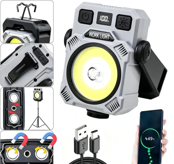 Multifunctional LED Work Light Strip with Hook, Magnet and Rotating Head for Outdoor Camping