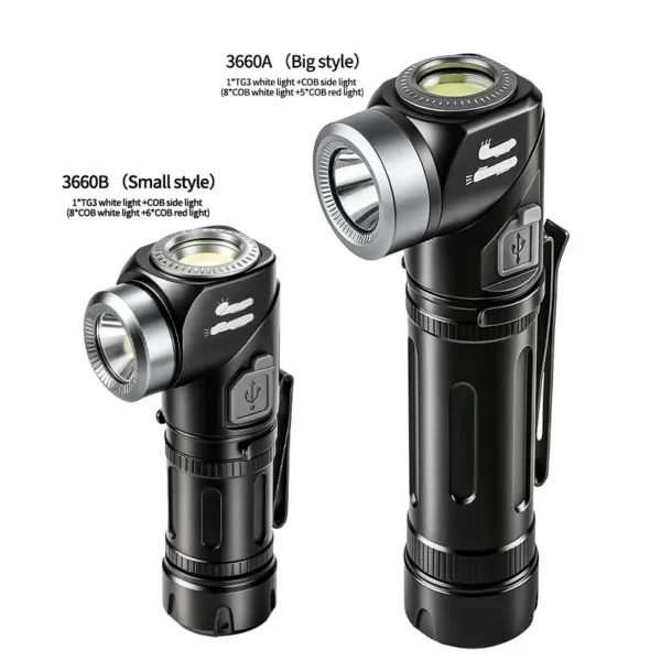 New White and Yellow Corner Torch: 90° Rotating, Magnetic Attachment, Pen Clip, Portable High-Intensity LED Multifunctional Headlamp