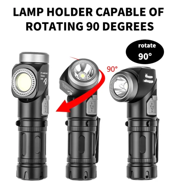 New White and Yellow Corner Torch: 90° Rotating, Magnetic Attachment, Pen Clip, Portable High-Intensity LED Multifunctional Headlamp