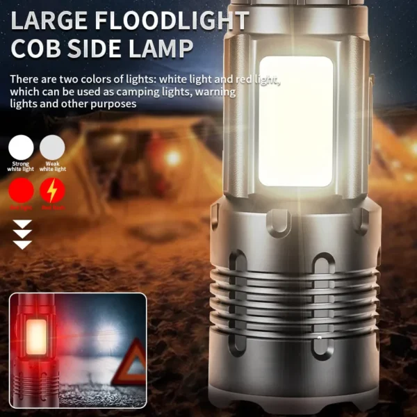 9f032411afb99995146bbabc110dcd8e New White Laser LED Torch with Digital Display, Type-C Charging, COB Side Light, Red and White High-Intensity Light