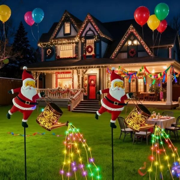 A727366e0d53e4142bd65b69c0f9370fcq Christmas Santa LED Solar Kettle Lights Cascading Waterproof Hanging Metal Outdoor Lantern with Remote Control & Dimmable
