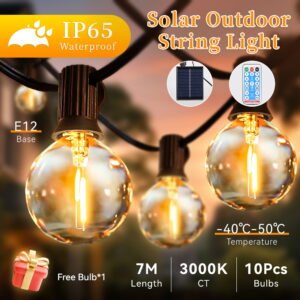 H0764d13cdec148a69e0a5bb65d49c299I G40 Solar String Light IP65 Waterproof Remote Control LED Solar Garden Lights Outdoor for Wedding Patio Garland Decor zhengjie