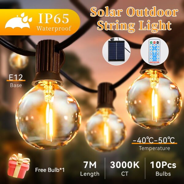 H0764d13cdec148a69e0a5bb65d49c299I G40 Solar String Light IP65 Waterproof Remote Control LED Solar Garden Lights Outdoor for Wedding Patio Garland Decor zhengjie