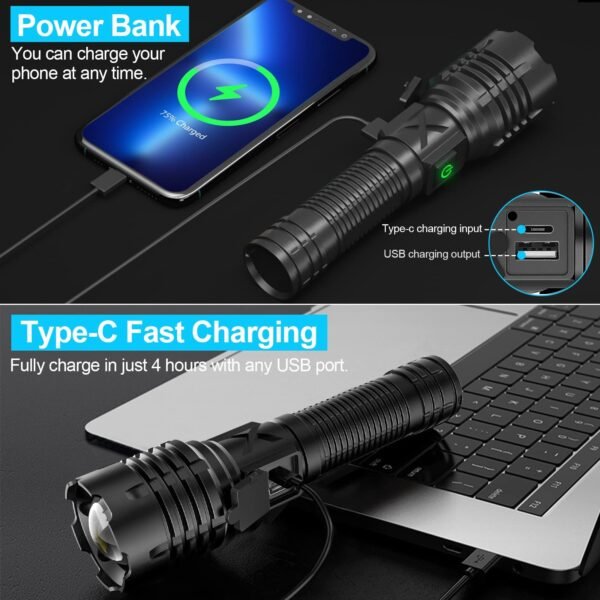 Banral LED Flashlight 10000lm with Replaceable Battery IP65 Waterproof Flashlight With Replaceable Battery