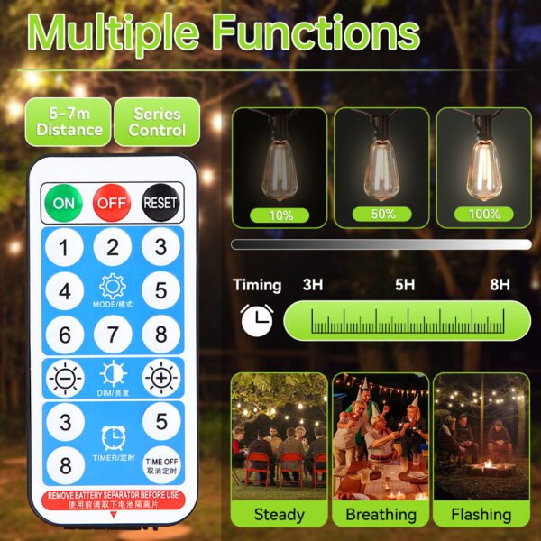 H36e02f8d930a46afb5803b03a59214dbg G40 Solar String Light IP65 Waterproof Remote Control LED Solar Garden Lights Outdoor for Wedding Patio Garland Decor zhengjie