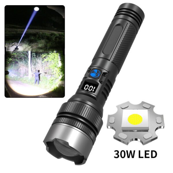 H46fe714f3744409fb754ff2e8a7f1fa9m.jpg White Led Light Super Power Long Distance Flashlight Shot 1000 Meter Use 26650 Battery Type C Rechargeable Tactical Flashlight