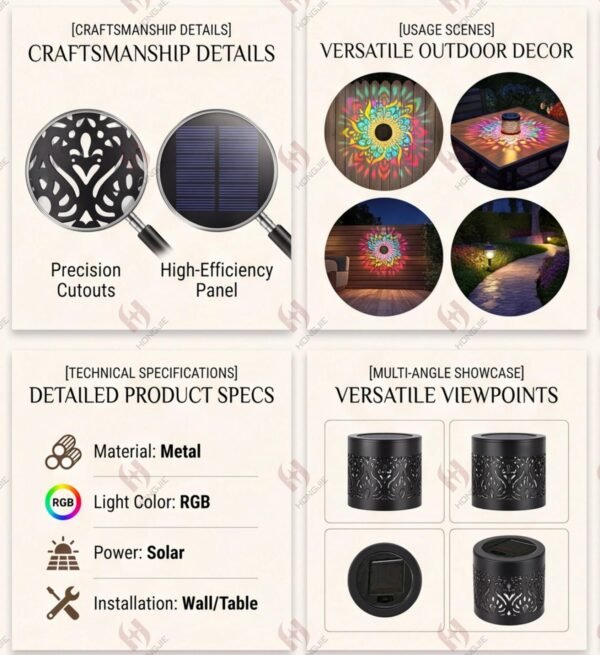 RGB Mandala Solar Fence Lights Color Changing Metal Wall Sconce Waterproof Decorative Outdoor Garden Decor