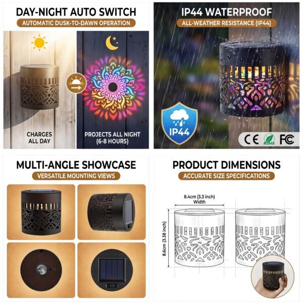 RGB Mandala Solar Fence Lights Color Changing Metal Wall Sconce Waterproof Decorative Outdoor Garden Decor