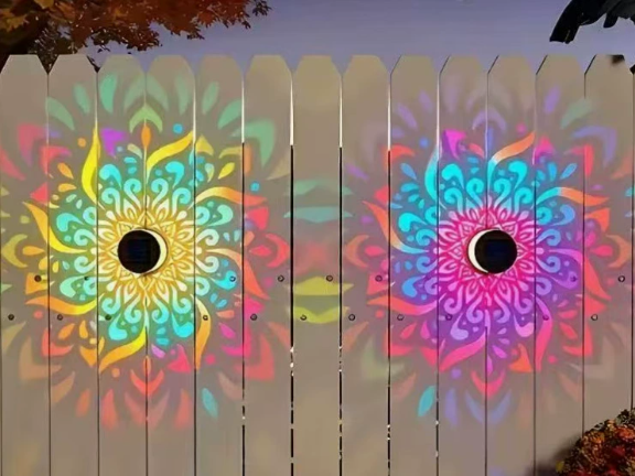 RGB Mandala Solar Fence Lights Color Changing Metal Wall Sconce Waterproof Decorative Outdoor Garden Decor