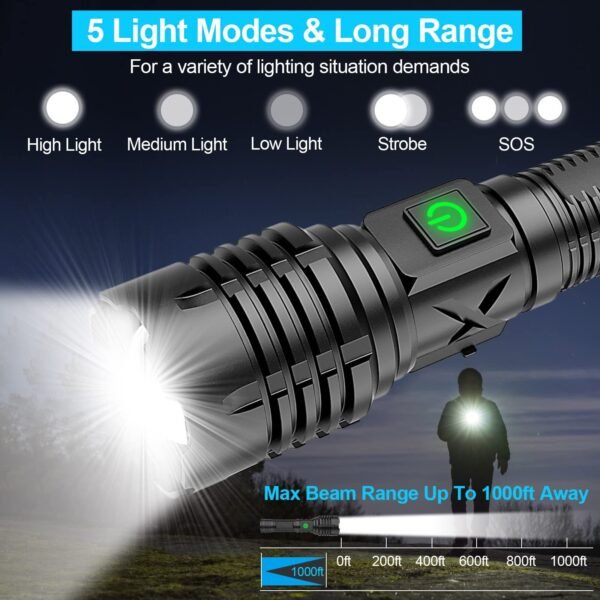 Banral LED Flashlight 10000lm with Replaceable Battery IP65 Waterproof Flashlight With Replaceable Battery