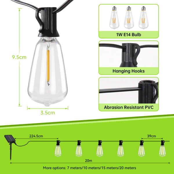 Hf90f87aabce14ae6ab7a938487de8d6en G40 Solar String Light IP65 Waterproof Remote Control LED Solar Garden Lights Outdoor for Wedding Patio Garland Decor zhengjie