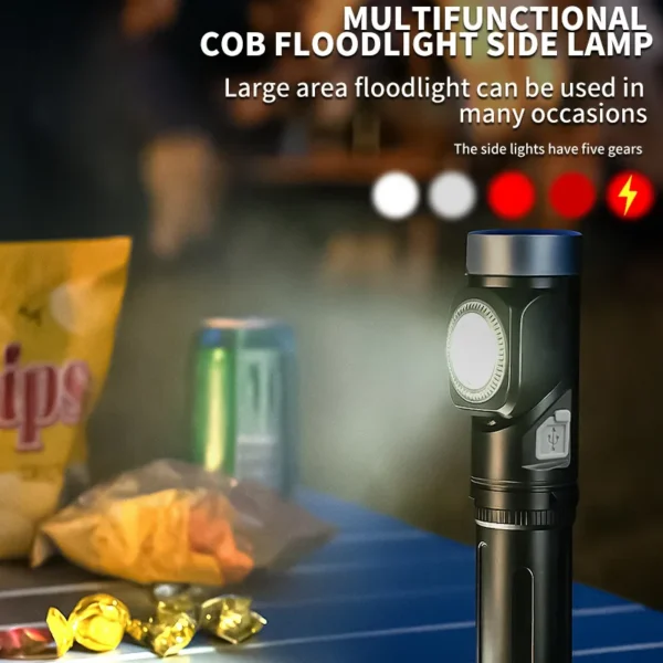 New White and Yellow Corner Torch: 90° Rotating, Magnetic Attachment, Pen Clip, Portable High-Intensity LED Multifunctional Headlamp