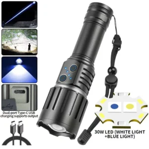 b07652e8fc2d9ad5b10f4e3c93ac84f5 New ultra-bright dual-light-source white laser dual-head Type-C input/output dual-switch long-range high-intensity torch