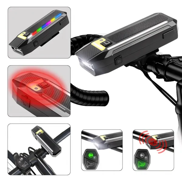 ddd8ccbe4a752cacb3bcba30e7190c25 New Smart Light-Sensing LED Bicycle Light with Remote Control, Horn and USB Charging for Night Riding – RGB Bike Light