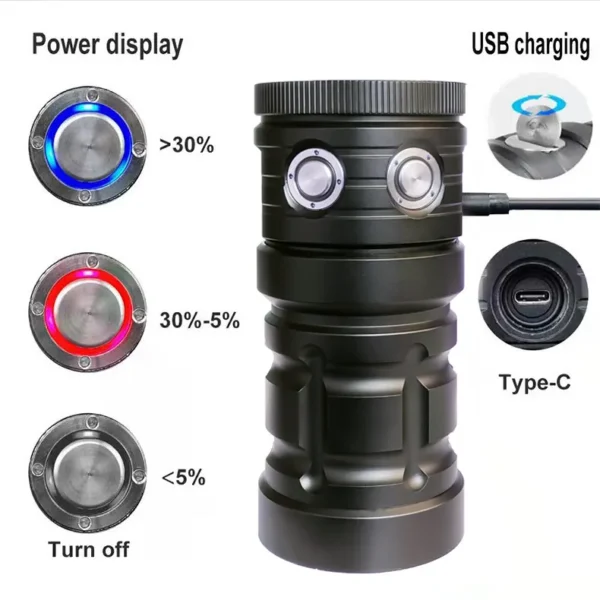 New Model Diving Light: Multi-Source White, Red, Blue and Purple Light Lens Photography Torch – USB Multi-Function